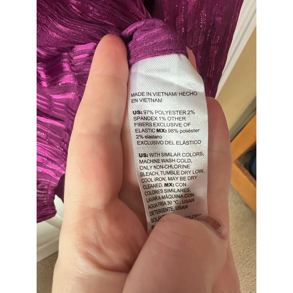 NEW Chico's Split Neck Crinkle Blouse Magenta Purple Shimmer Long Sleeve Sz 16 - Picture 12 of 16